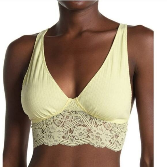 Free People Intimately Bralette Teegan Longline Lace in Yellow, NWT Size XS - Picture 1 of 4